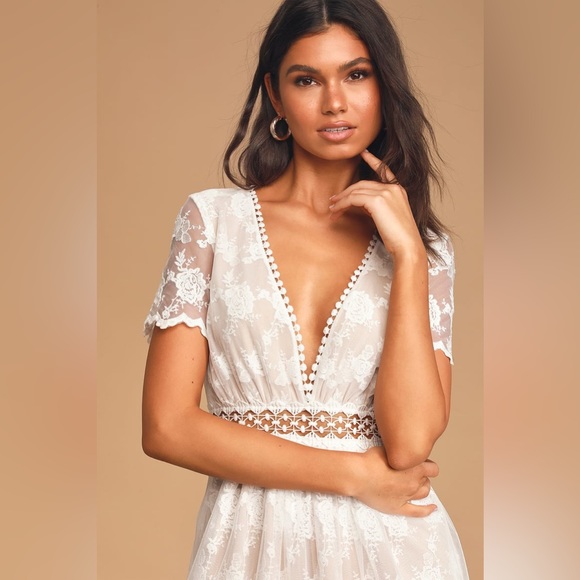 Lulus White Lace Short Sleeve Mini Dress - Picture 2 of 5